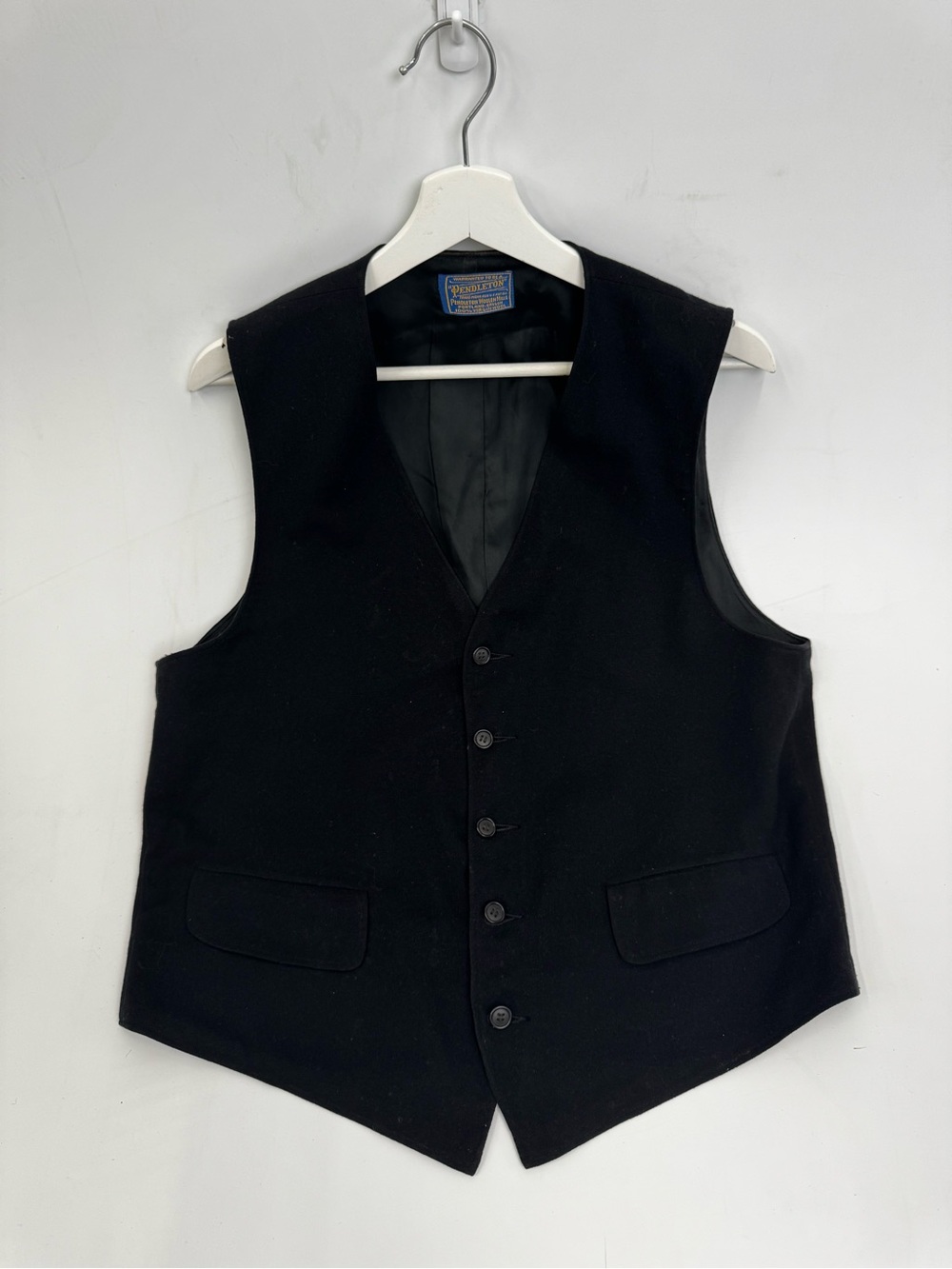 Vintage Pendleton Black Wool Men's Vest with Flap Pockets